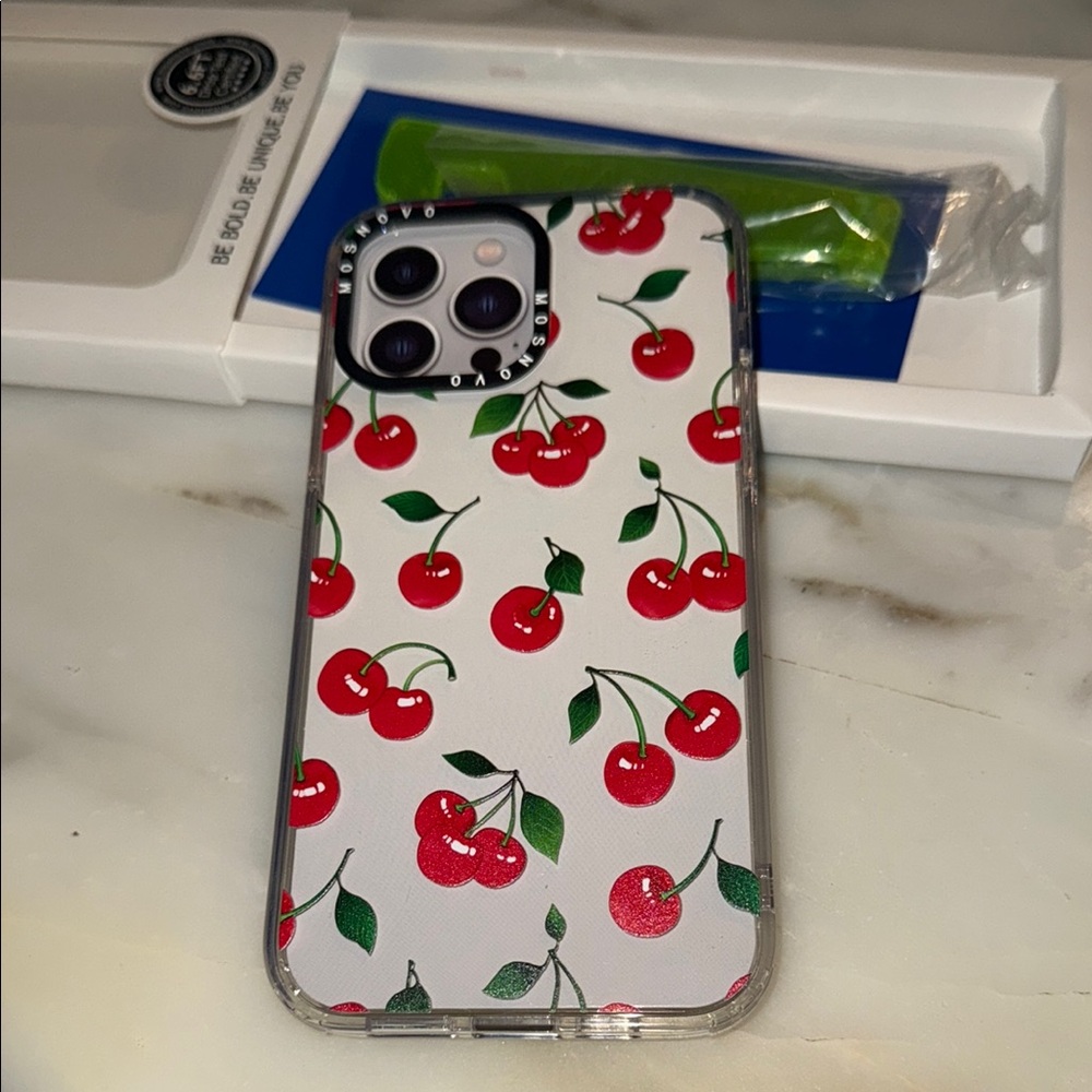 Cherry Pattern Phone Case - Clear with Cherry design